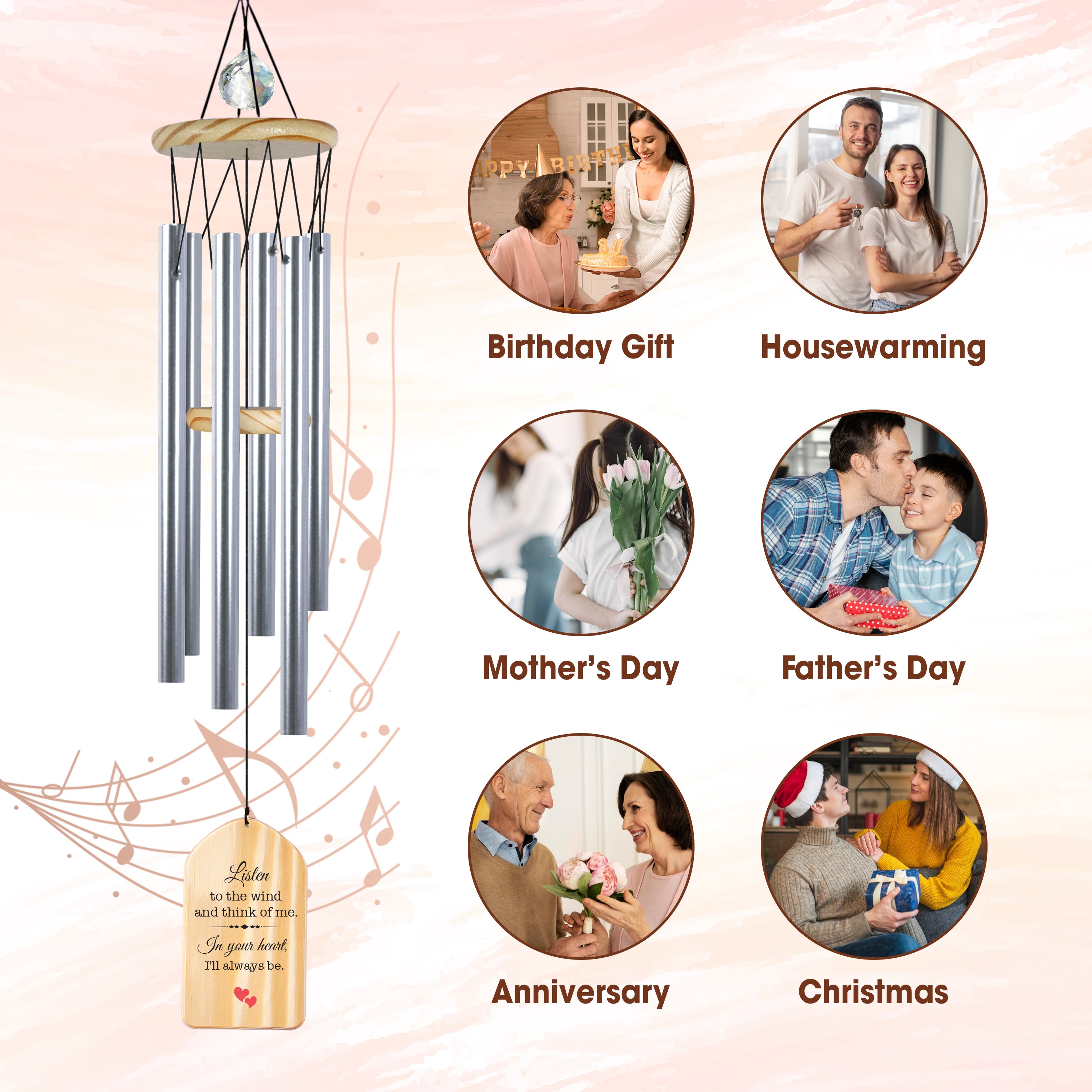 Custom Whispers from Heaven Wind Chime Sympathy Gift