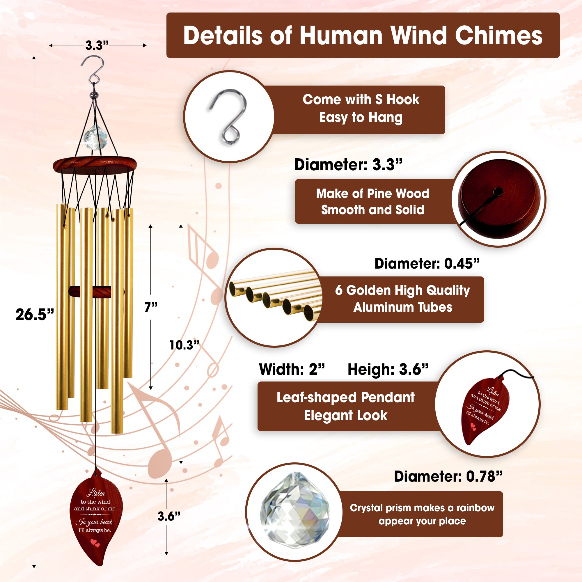 Personalized Whispers from Heaven Wind Chime Sympathy Gifts