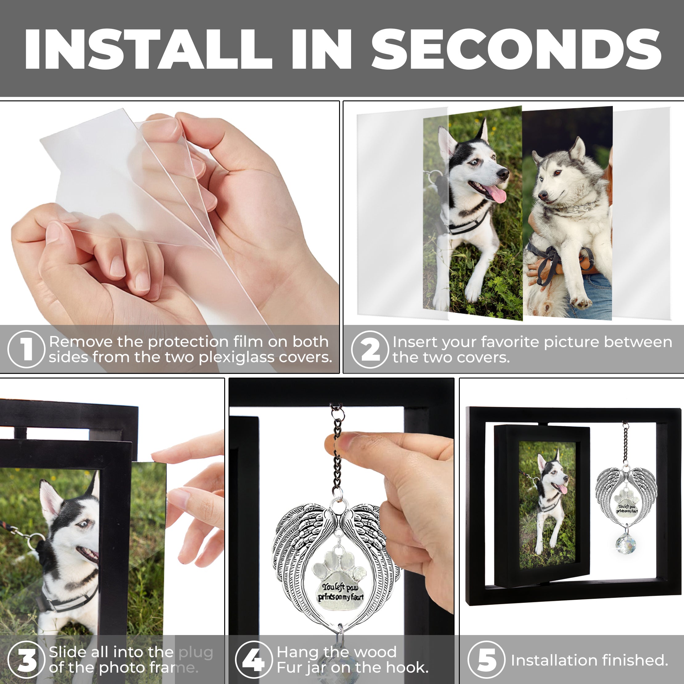 Pet Memorial Picture Frame with Angel Wings